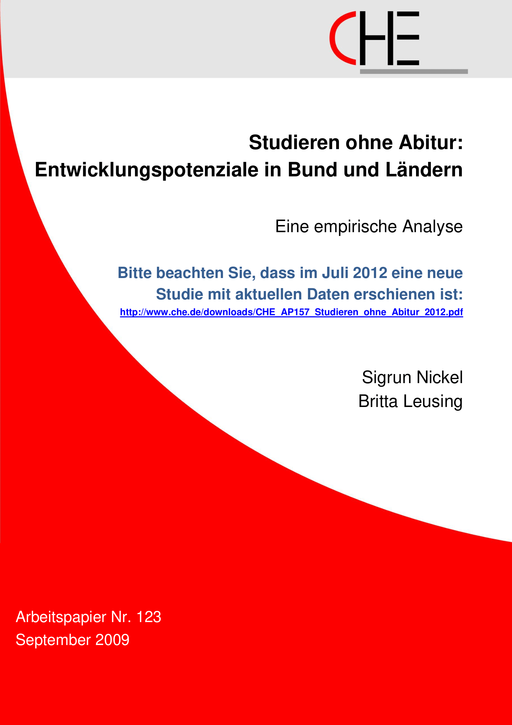 Studieren ohne Abitur: Entwicklungspotenziale in Bund und Ländern PDF-Cover